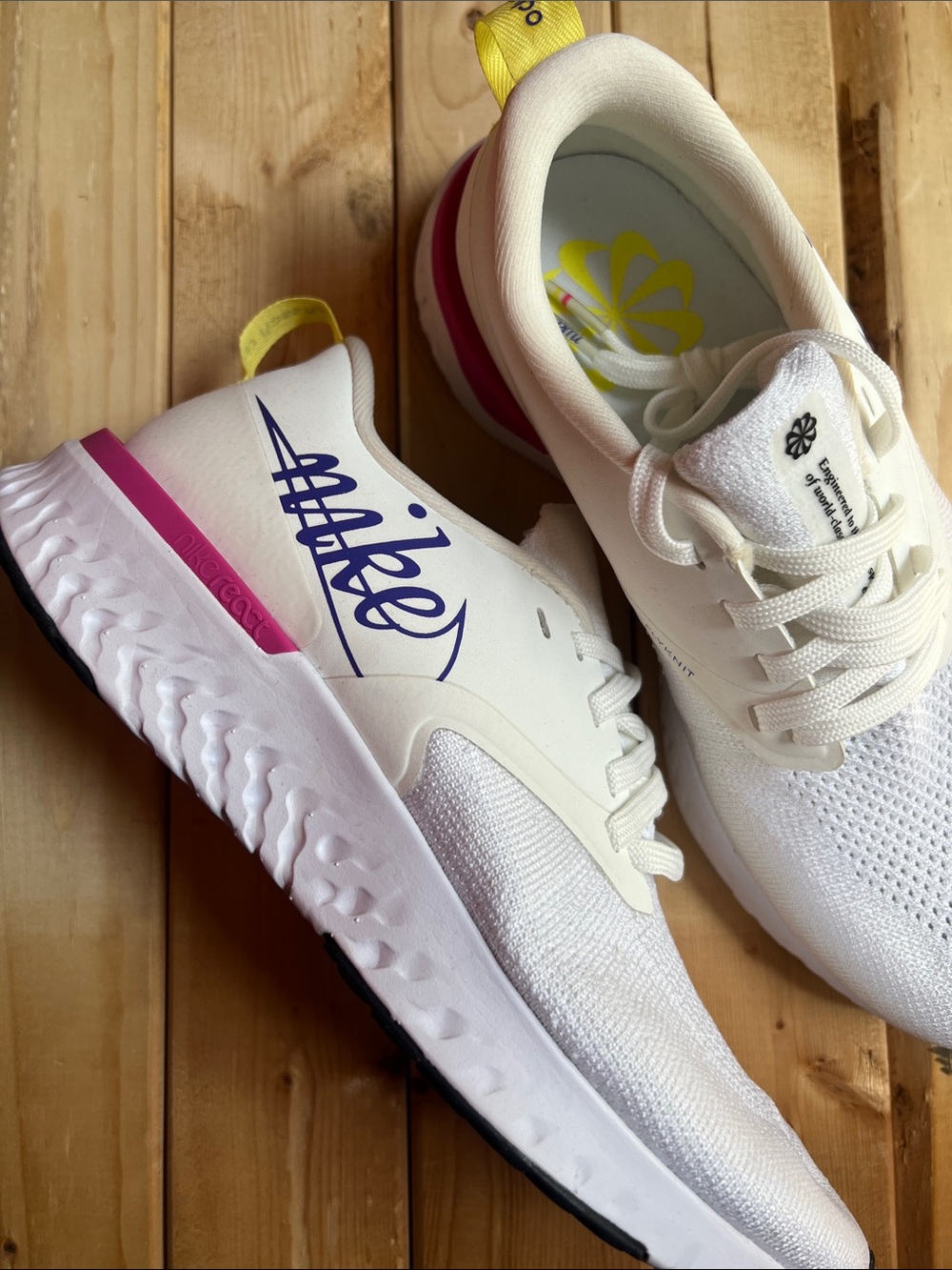 Nike Women’s White Sneakers with Pink & Yellow Accents